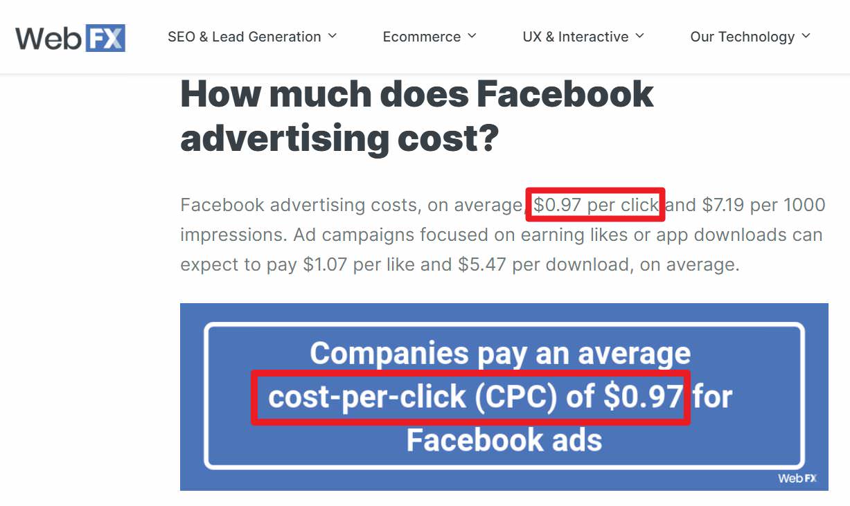 根据WebFX网站分析，Facebook(Instagram)广告平台的平均投放CPC大约是美金0.97元，换算新台币约27.13元。