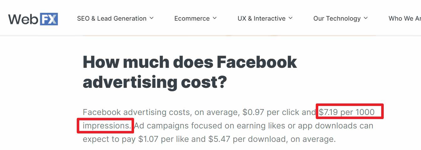 根据WebFX网站分析，Facebook(Instagram)广告平台的平均投放CPM大约是美金7.19元，换算新台币约201.26元。